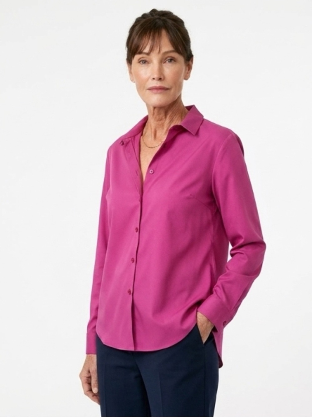 Women’s Long-Sleeve Button-Down Blouse in Fuchsia